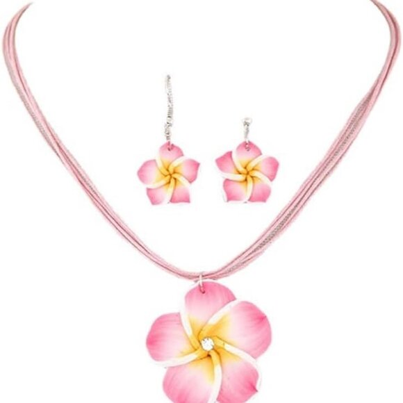 6PCS Hawaiian Plumeria Flower Earrings & Necklace Set - Bohemian Tropical Jewelry For Women